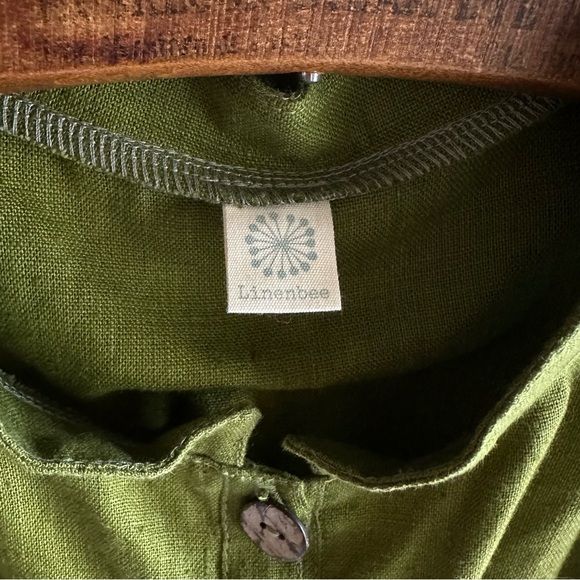 Linenbee sleeveless linen green front button dress - Picture 7 of 7